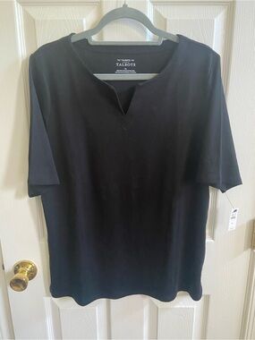 Talbots notched collar black t shirt NWT
